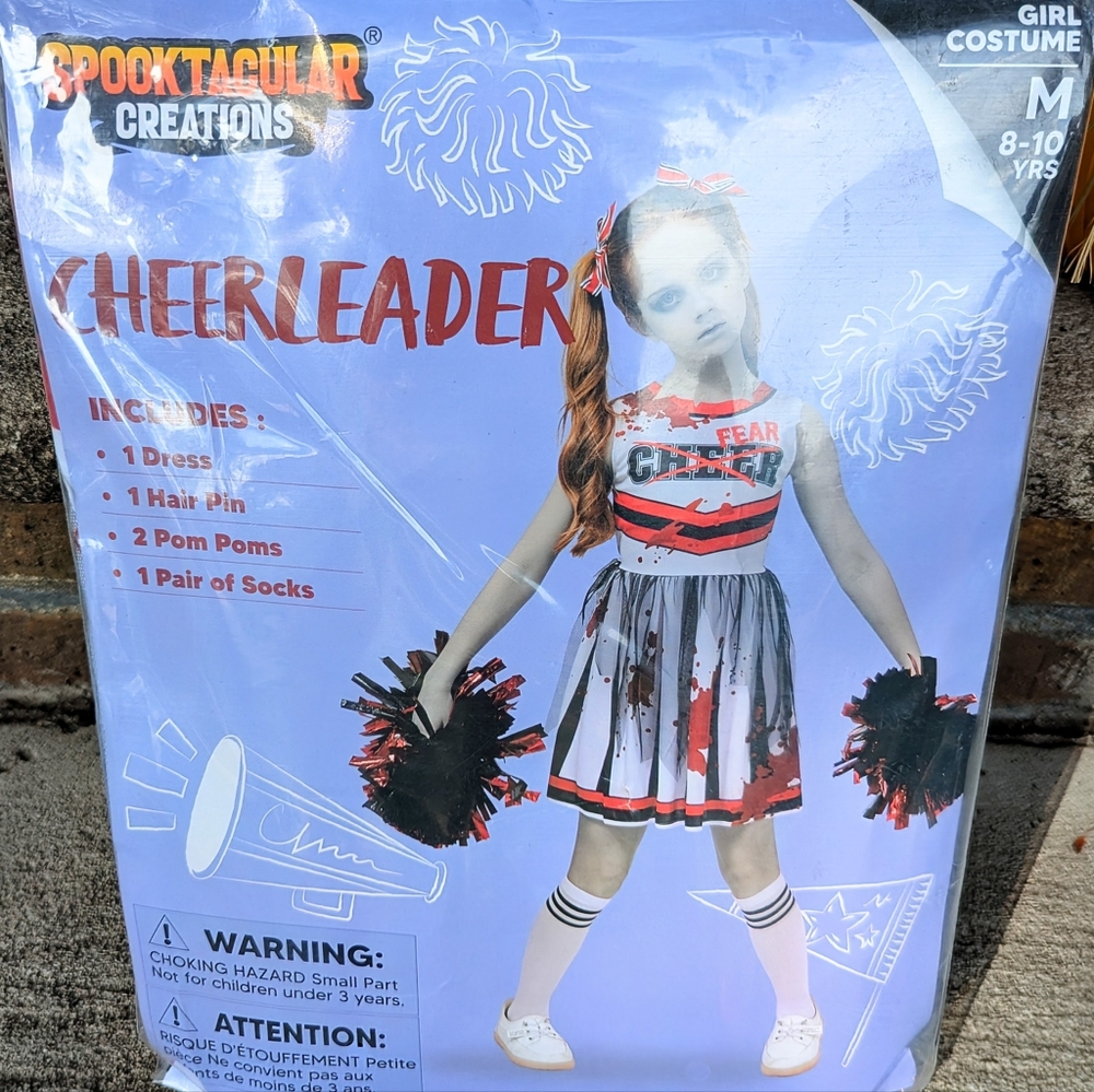 NWT Halloween Zombie Cheerleader Costume Girls Dress Red White Kids Outfit - Picture 7 of 7